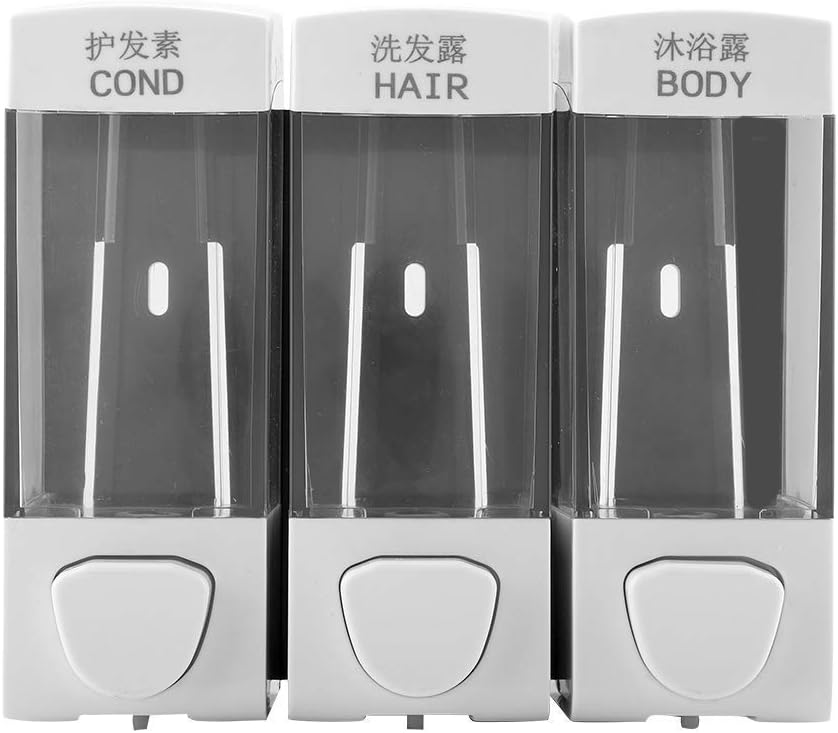 Oumefar Dispensador de 3 cámaras y ducha montado en la pared, loción líquida, dispensador de champú manual, dispensador de ducha, 3 cámaras, sin