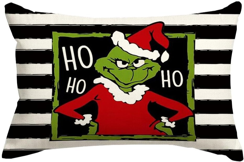 RABUSOFA Fundas de almohada del Grinch de 12 x 20 pulgadas, fundas de almohada decorativas de Navidad del Grinch, fundas de cojín lumbar de rayas