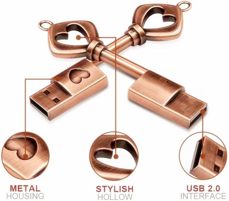 Unidad flash USB 2.0 de 128 GB, unidad USB en forma de corazón de metal con forma de llave USB, unidad de memoria USB para computadora, buenos