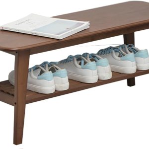 Zapatero de bambú, banco de zapatos de almacenamiento de 2 niveles, organizador de zapatos para entrada, sala de estar, balcón, color marrón Zapatero de bambú, banco de zapatos de almacenamiento de 2 niveles, organizador de zapatos para entrada, sala de estar, balcón, color marrón