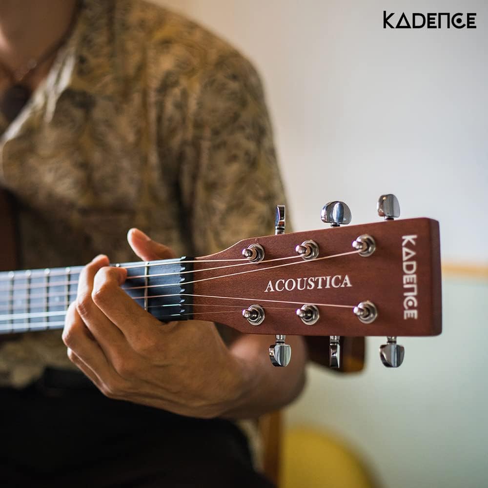 Kadence Acoustica Series – Guitarra electroacústica de madera (madera de cebra)  Guitarra electroacústica con pastilla, afinador integrado y bolsa