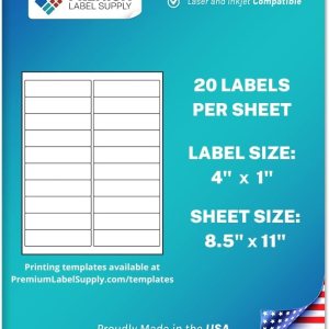 Premium Label Supply Etiquetas adhesivas blancas para dirección  4 x 1 pulgada  Compatible con láserinyección de tinta  (20 etiquetashoja), 100 Premium Label Supply Etiquetas adhesivas blancas para dirección  4 x 1 pulgada  Compatible con láserinyección de tinta  (20 etiquetashoja), 100
