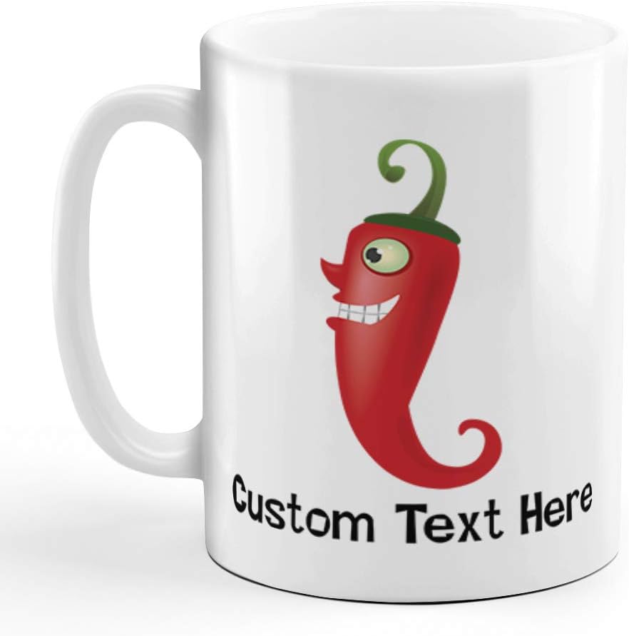 Taza de café divertida personalizada Taza de café Chili Pepper Taza de té de cerámica blanca 11 onzas Texto personalizado aquí