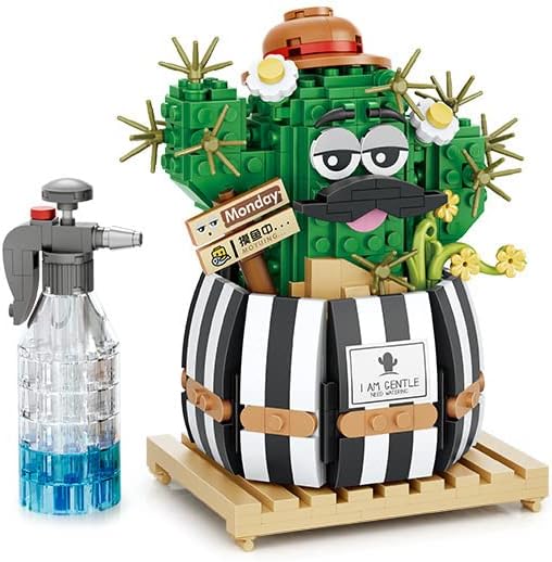 Juego de bloques de construcción de mini ladrillos de cactus, bonsái, 578 piezas de plantas, mini juegos de bloques de construcción, conjunto de