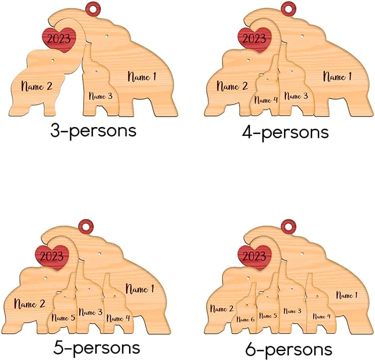 Adorno familiar personalizado, adorno de rompecabezas de familia de elefantes, adorno para árbol de Navidad con nombres de familia, adorno con