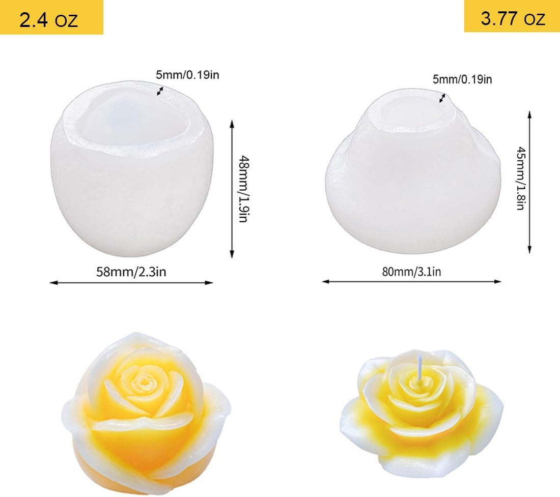 2 moldes de silicona para velas de flores, moldes de vela de resina 3D, kit de moldes de flores en forma de rosa para pasteles hechos a mano, jabón,