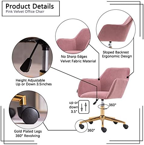 HomVent Silla de ocio de terciopelo, moderna silla de escritorio tapizada, silla giratoria de terciopelo, taburete giratorio de altura ajustable