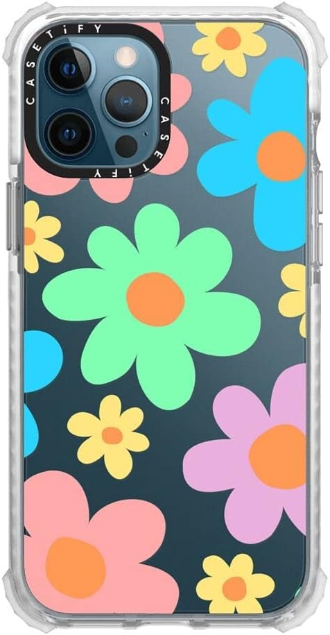 CASETiFY Funda Ultra Impact para iPhone 12 Pro Max protección contra caídas de 9.8 pies  Transparente floral pastel colores 70s Retro Flower Power