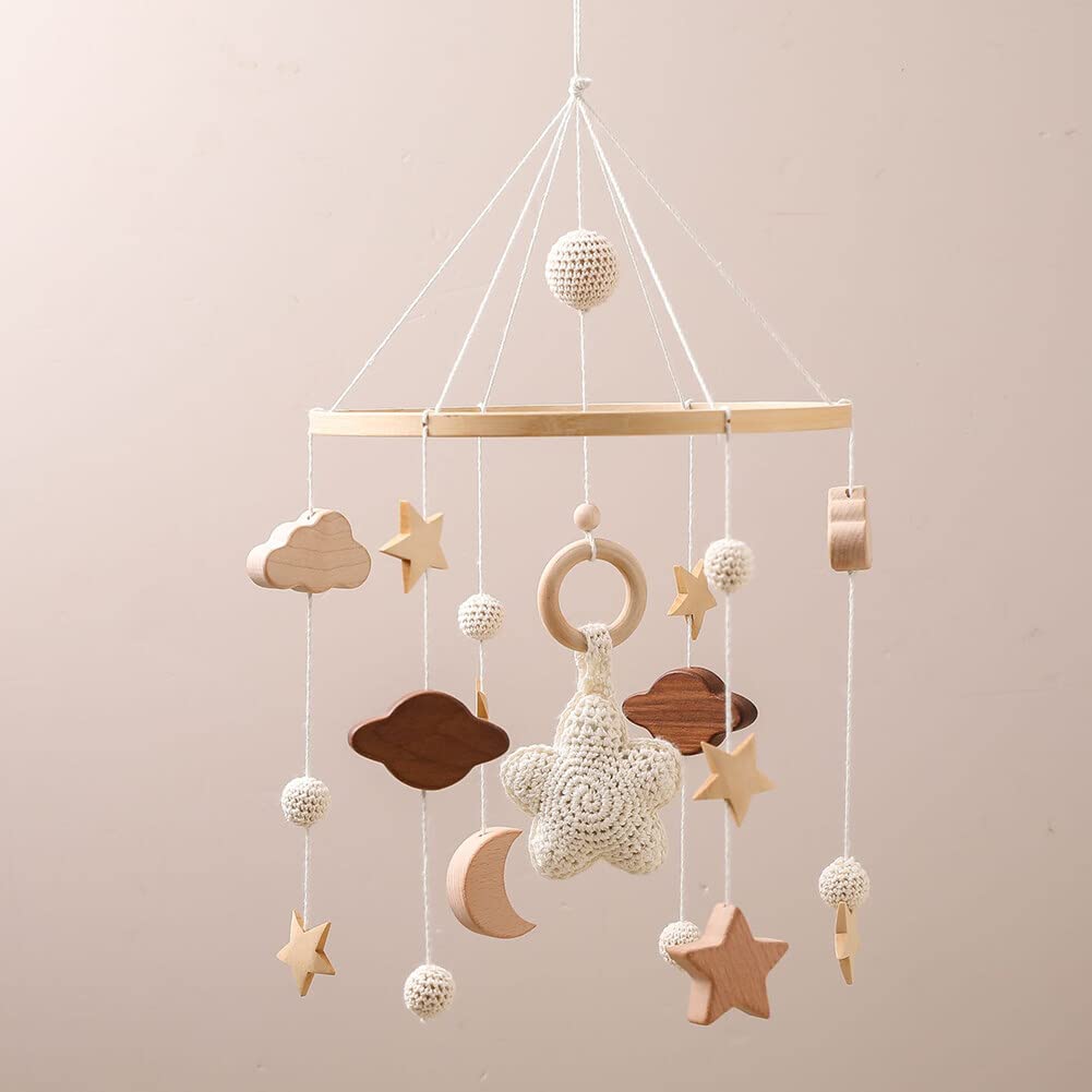 Brazo de madera móvil, campana de viento para recién nacido, con forma de estrella, campana de cuna giratoria para todas las cunas, decoración de la
