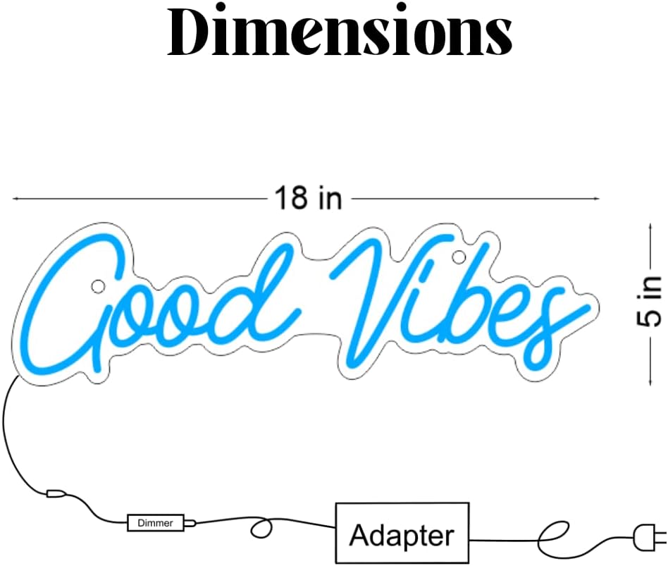 FUNERIGUER Good Vibes Letrero de neón para dormitorio, letrero de neón para decoración de pared con interruptor regulable, luces para pared, sala de