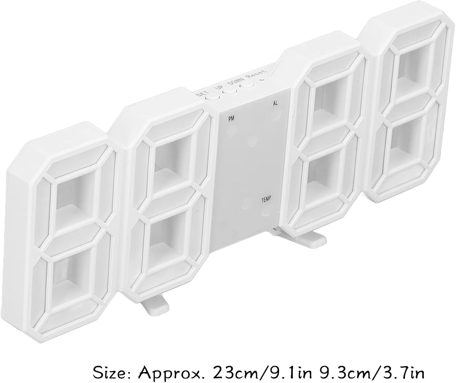 Mokernali Reloj de pared LED 3D, reloj de pared minimalista con marco blanco, reloj despertador digital, con temporizador y temperatura, 9.1 x 3.7
