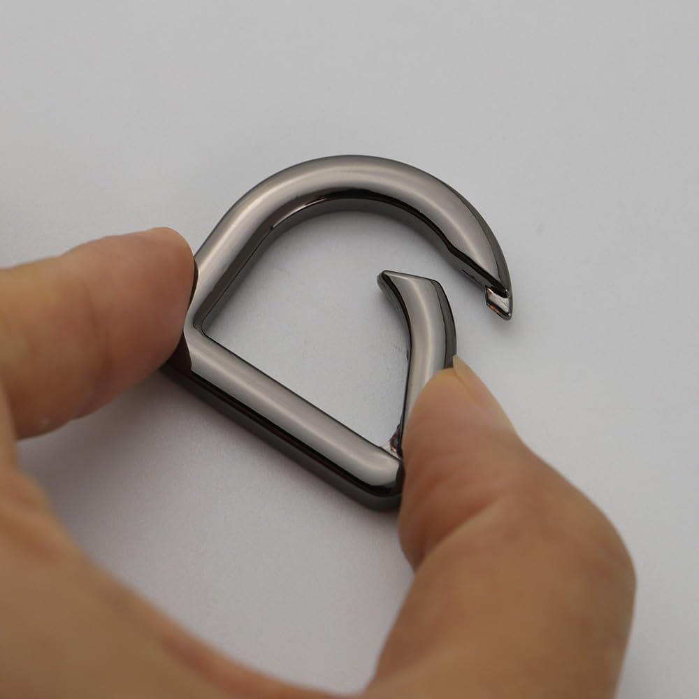 2 llaveros de resorte de metal semicírculo, clip de ganchos de resorte, hebilla de llavero de resorte, anillo plano en D para monederos (negro)