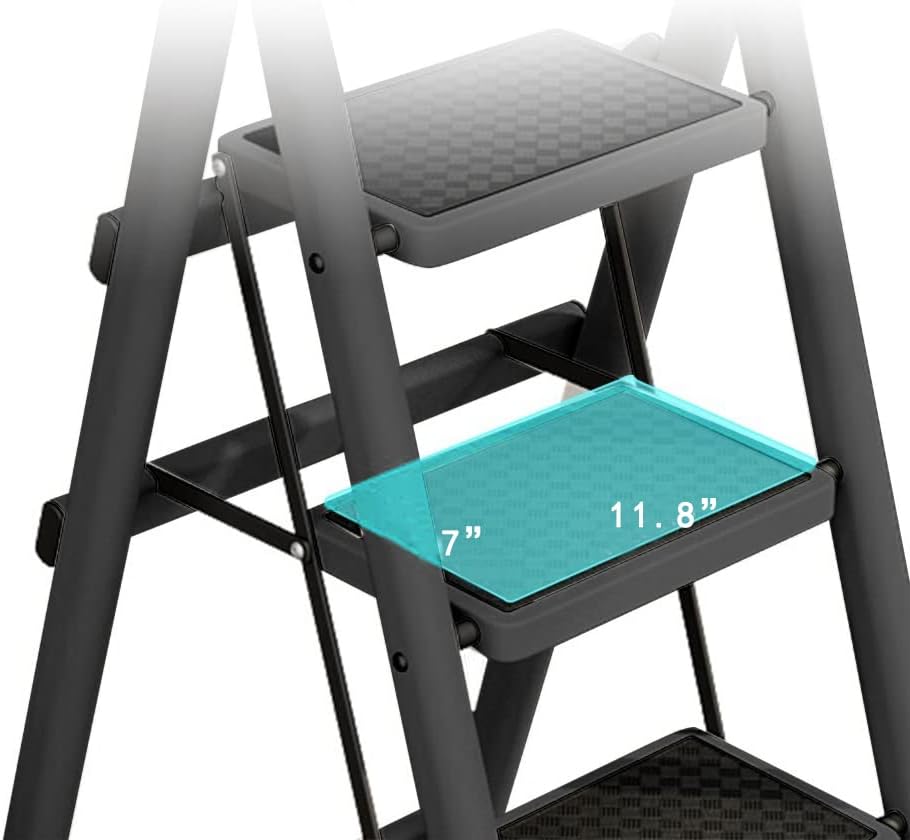 Escalera plegable con plataforma antideslizante, marco de acero portátil para adultos con pedal antideslizante, escalera de acero resistente