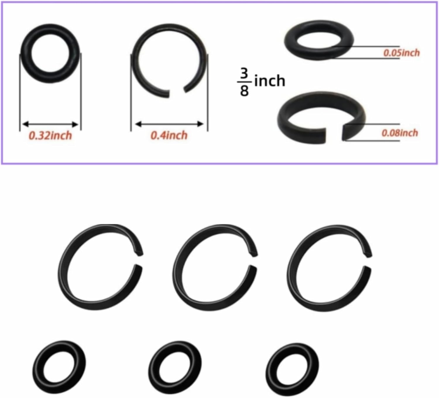 (6+6 juegos) Anillo de retención de impacto de 12 pulgada y clip de yunque de anillo de retención de impacto de 38 pulgadas con junta tórica para