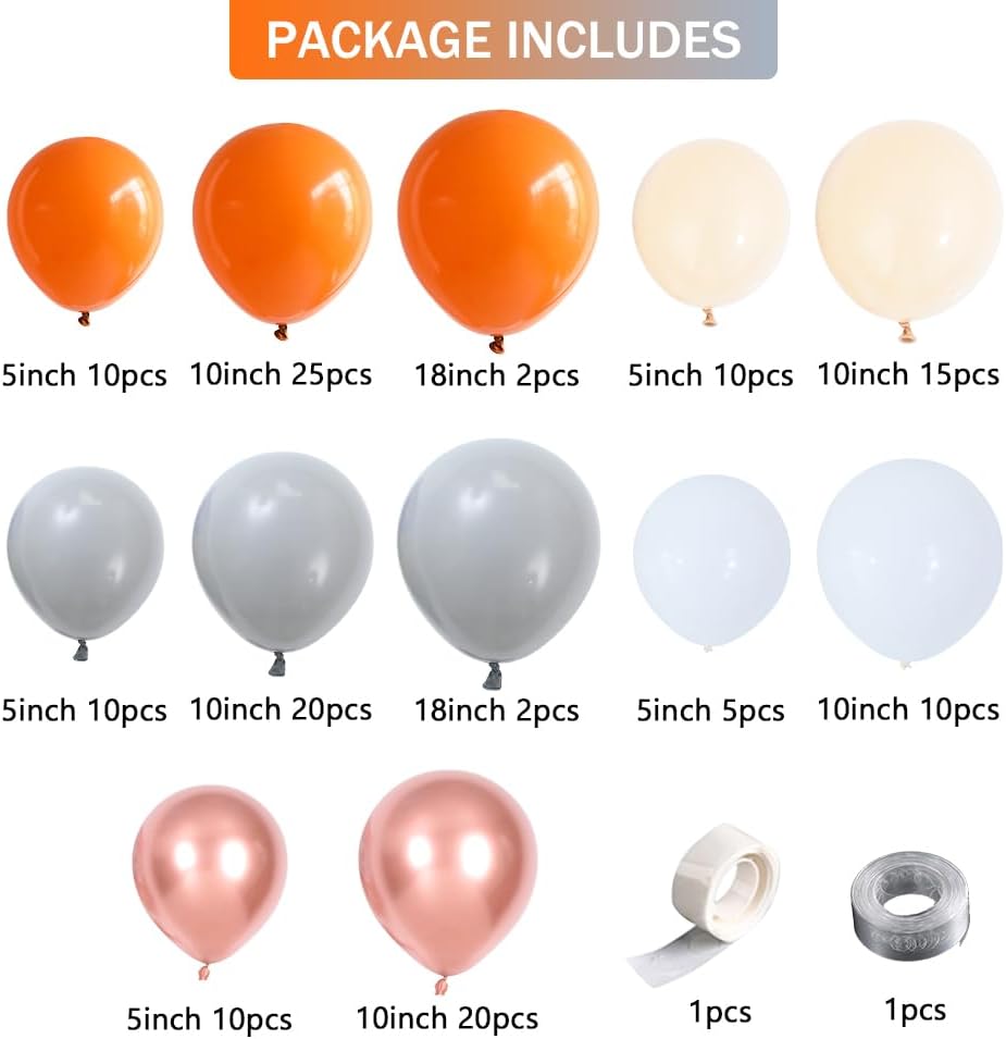 Kit de guirnalda de globos de calabaza pequeña con 140 globos de látex de 18105 pulgadas, color naranja polvoriento, naranja, oro rosa, nude, para