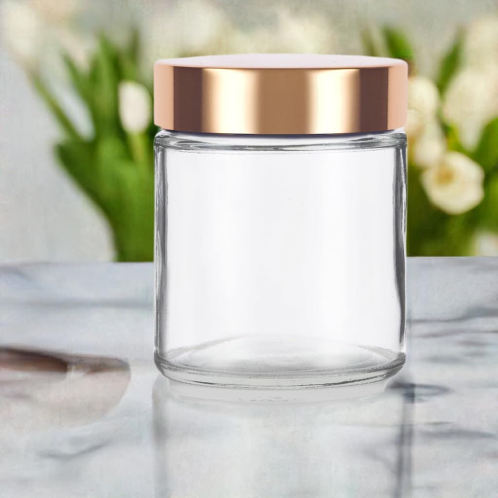 Tarro recto de vidrio transparente de 4 oz  4.1 fl oz con tapa de metal dorado (paquete de 6)
