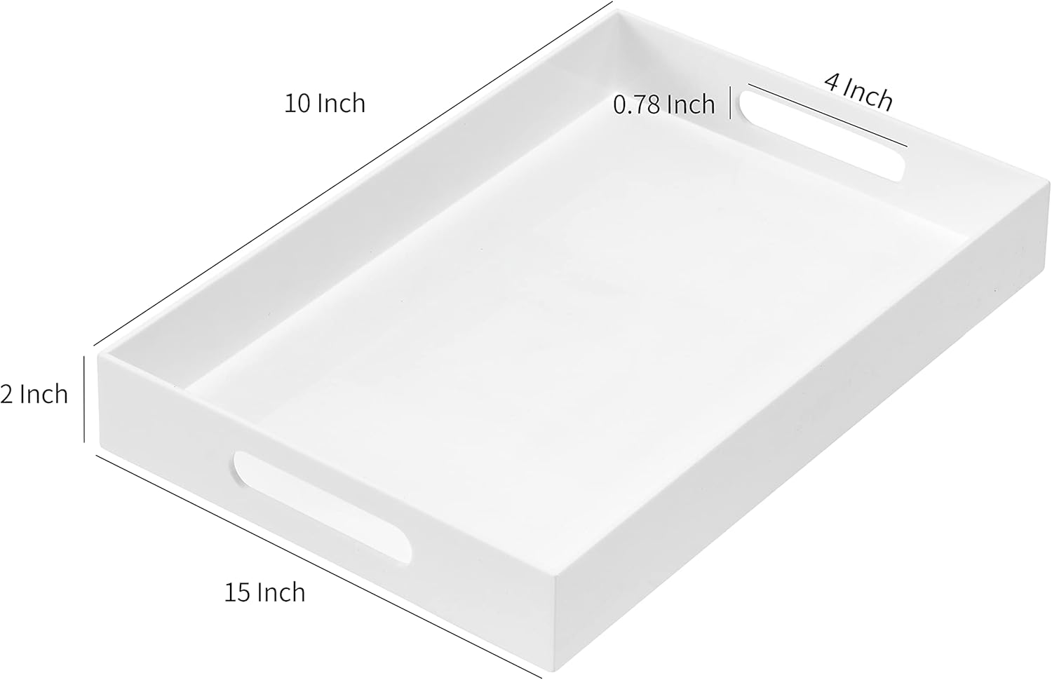 Bandeja de acrílico resistente de color blanco brillante con asas de 10 x 15 x 2 pulgadas de alto, a prueba de derrames, bandejas decorativas,