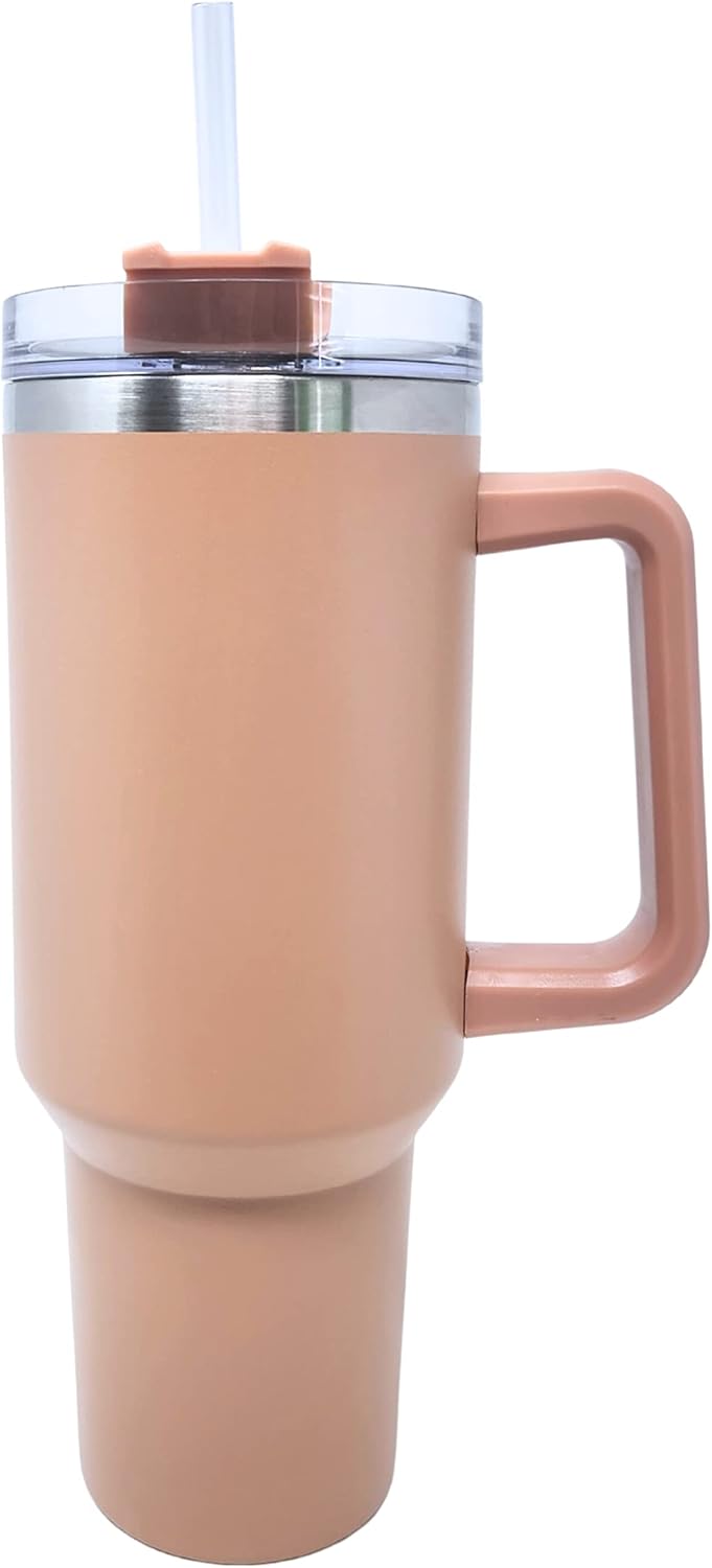 Vaso térmico de acero inoxidable de doble pared de 40 onzas, con tapa y popote (Nude)