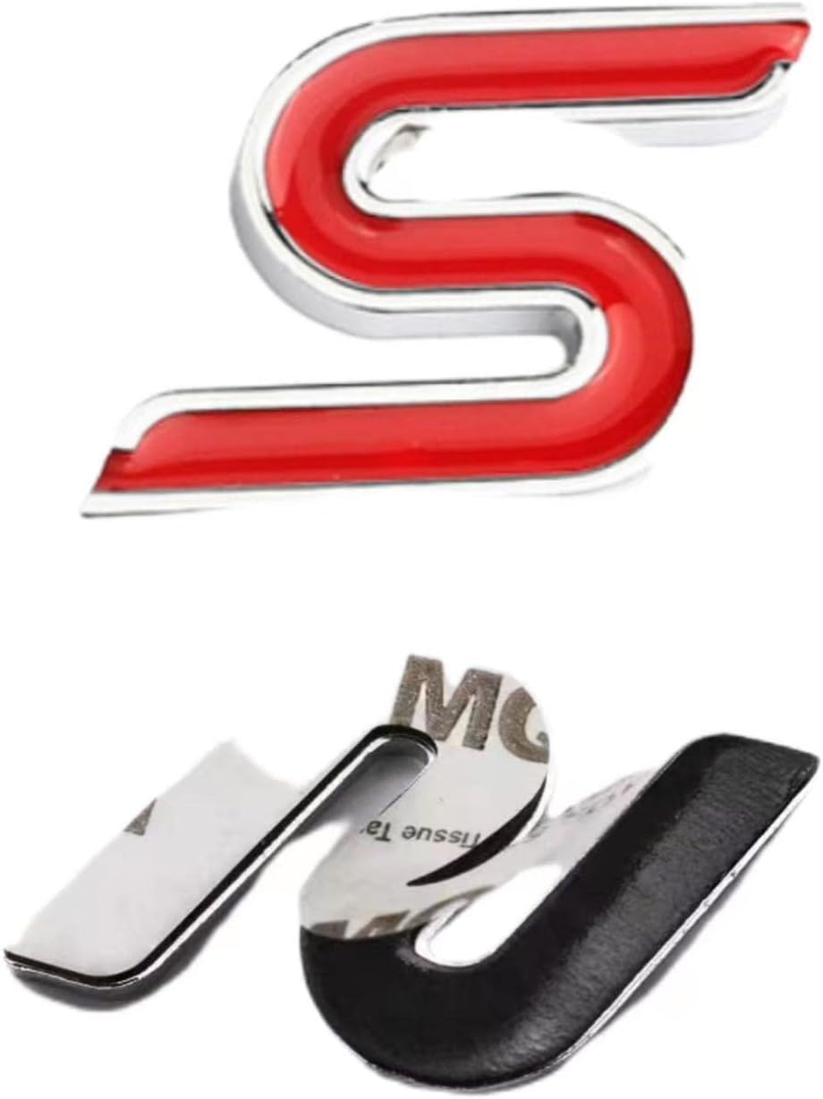 Emblema 3D de aleación de zinc S emblema insignia de coche guardabarros trasero tronco Sedán letra adhesiva adecuada para sedán (contorno rojo