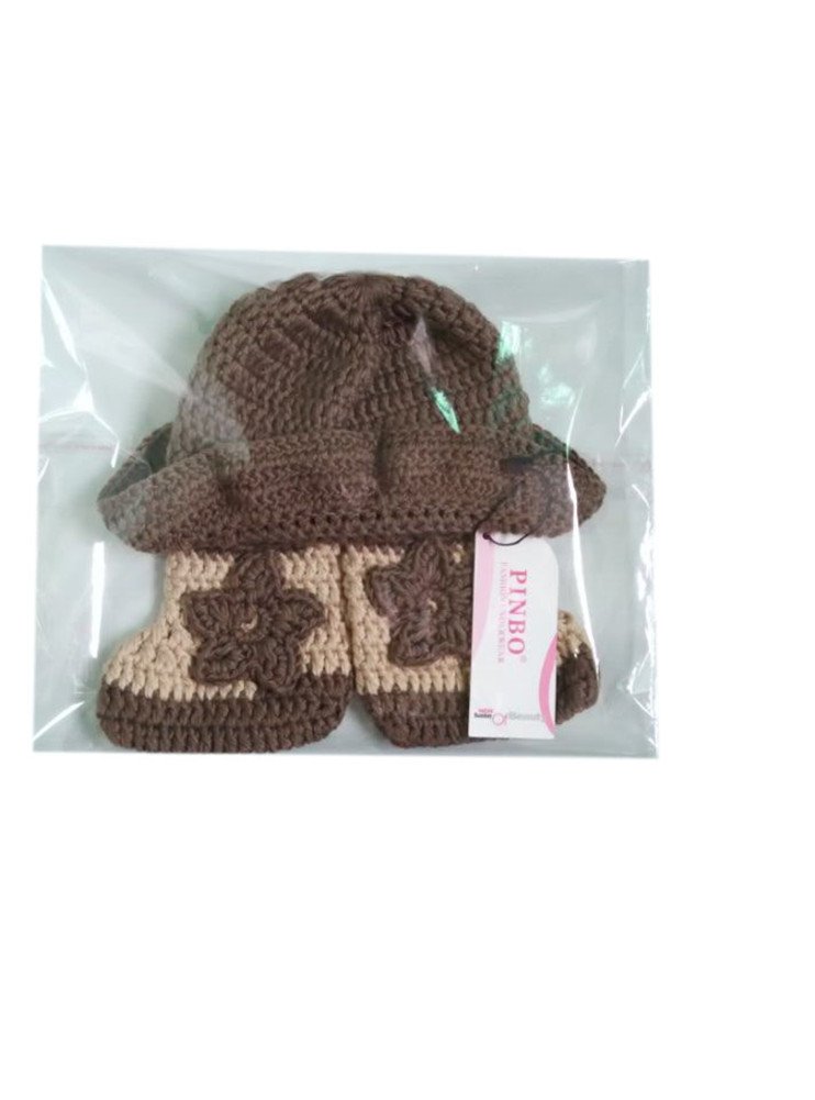 Pinbo Zapatos de sombrero de vaquero de punto de ganchillo para bebés y niños, color caqui