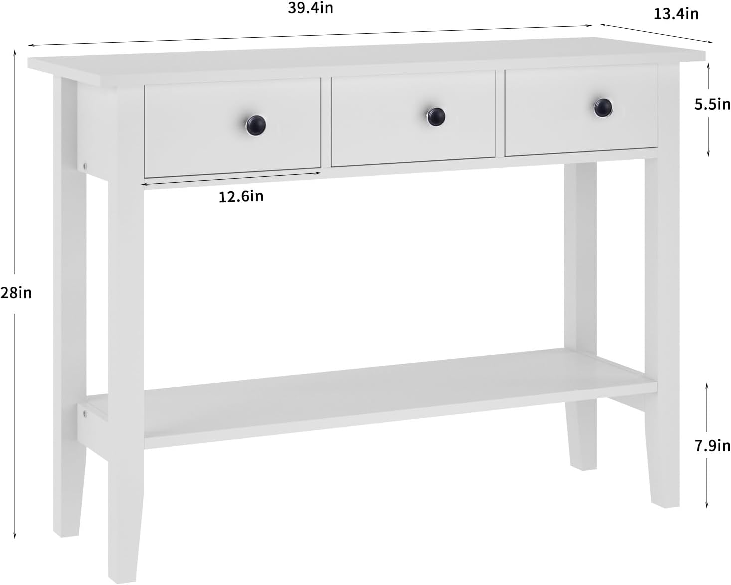SogesHome Mesa consola de 2 niveles para entrada, mesa blanca para sofá, mesa de entrada con 3 cajones para sala de estar, pasillo, baño (39.37