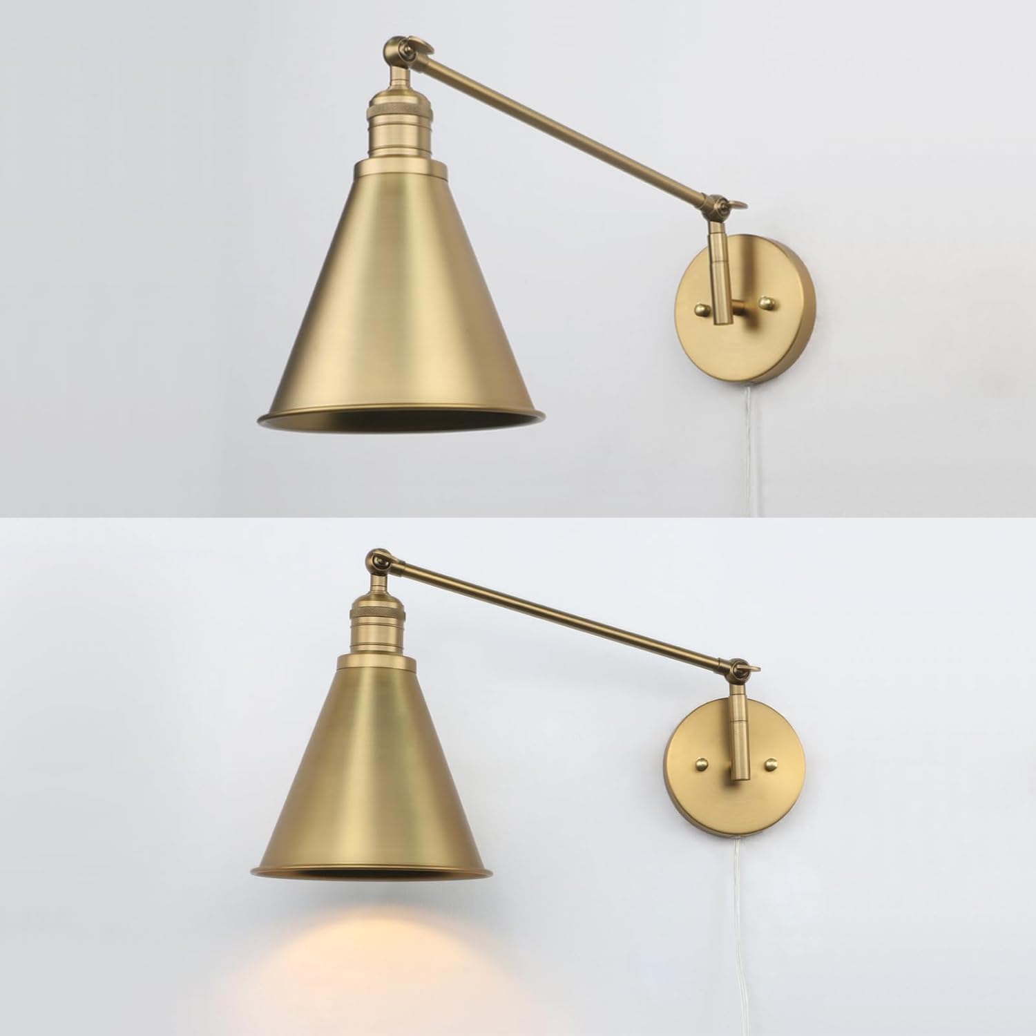 Apliques de pared vintage con brazo oscilante, cable de enchufe de cabeza ajustable con interruptor de encendidoapagado, lámpara de pared