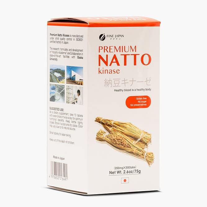 FINE JAPAN Nattokinase (300 cápsulas)  Hecho exclusivamente a partir de soja fermentada 100% japonesa  Sin gluten ni conservantes  para el bienestar