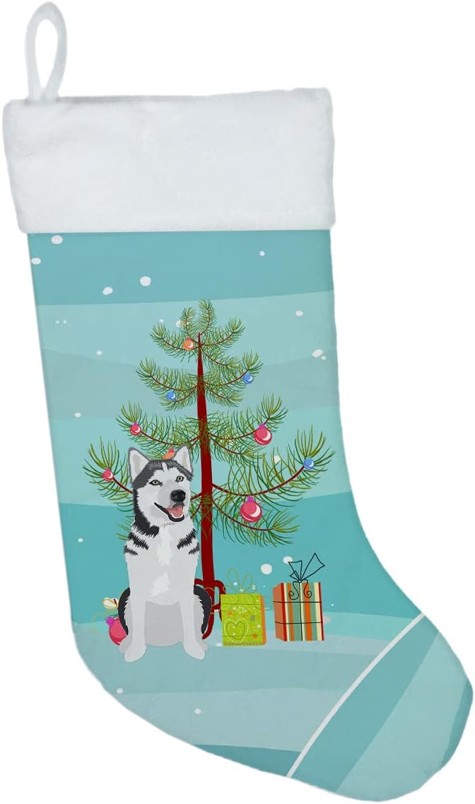 Caroline’s Treasures WDK3074CS Husky siberiano plateado y blanco #1 calcetín de Navidad para chimenea, medias colgantes de temporada de Navidad,