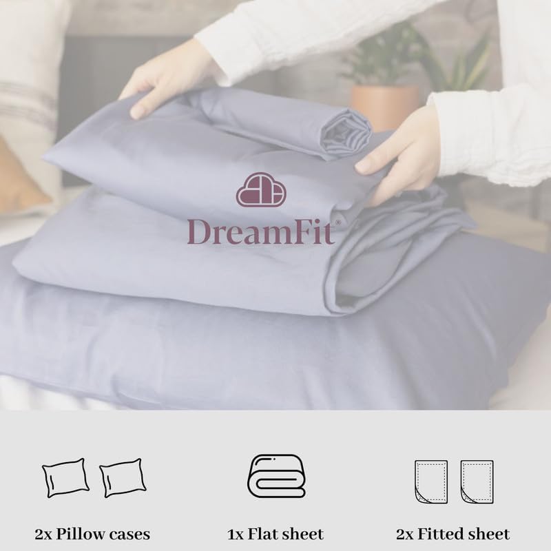 DreamFit DreamCool – Juego de sábanas refrescantes de 100 % algodón egipcio con correas elásticas en las esquinas, cama ajustable, bolsillo extra