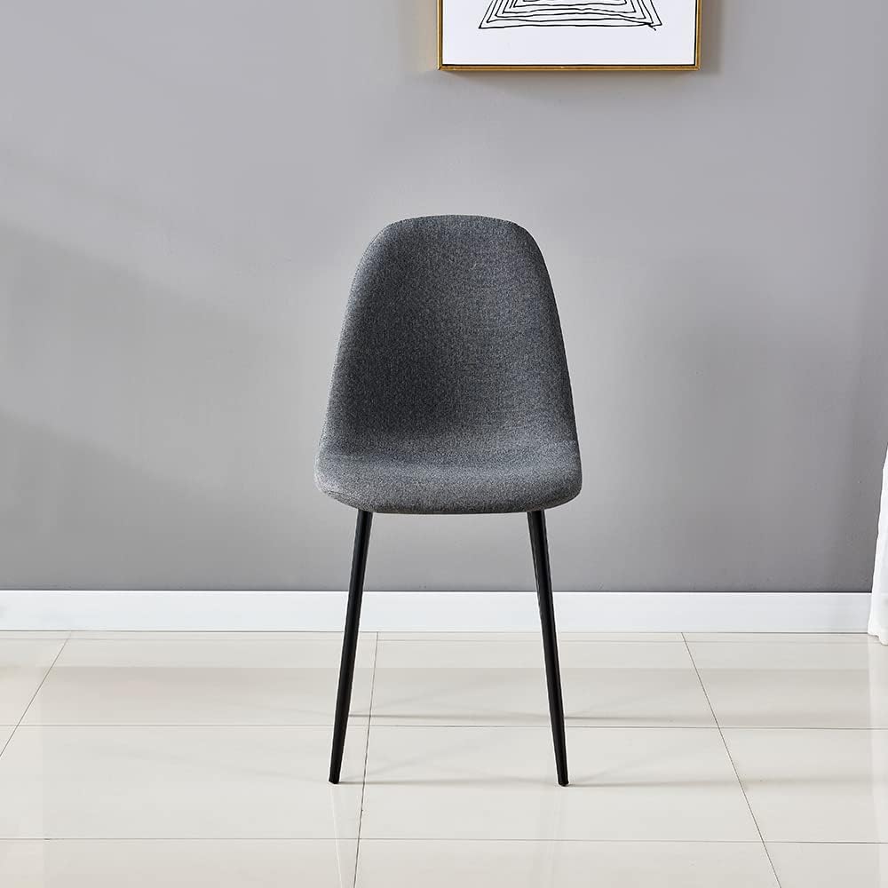IDS Home Juego de 4 sillas de comedor, sillas auxiliares de tela moderna de mediados de siglo, respaldo curvado tapizado sin brazos con patas de