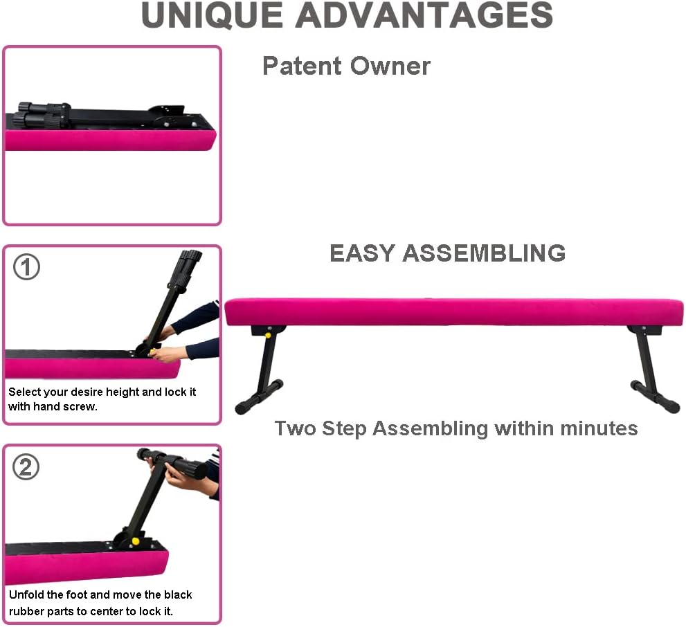 Viga de equilibrio ultra ajustable y plegable de 6 pies, equipo de gimnasia de gamuza alto y bajo, no requiere herramientas, viga de gimnasia para
