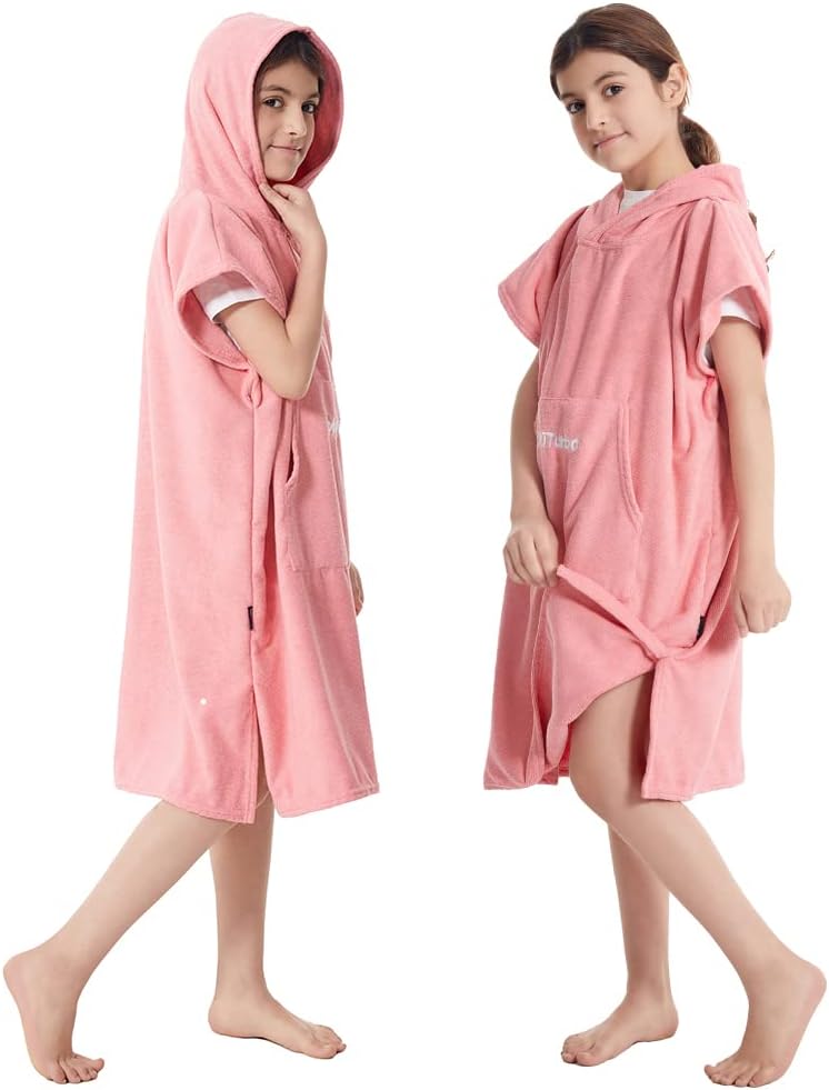 Hiturbo Toalla cambiadora para niños, poncho absorbente de secado rápido, toallas de baño de microfibra (rosa)