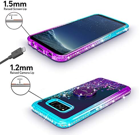 Silverback Funda para Galaxy S8 Plus, funda con purpurina holográfica líquida en movimiento con soporte de soporte, soporte de anillo de diamantes