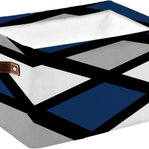 Cesta de almacenamiento de color azul marino y gris para organizar estantes, cajas de almacenamiento plegables con asa, arte abstracto geométrico Cesta de almacenamiento de color azul marino y gris para organizar estantes, cajas de almacenamiento plegables con asa, arte abstracto geométrico