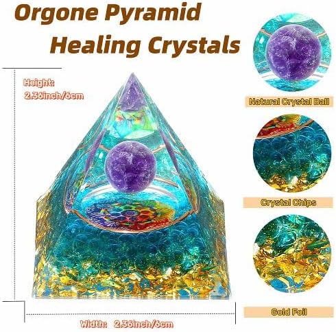 YATOJUZI Pirámide de orgón de 2.4 pulgadas, cristales curativos de aventurina verde, chakras, reiki, adornos de orgonita, piedras preciosas de la