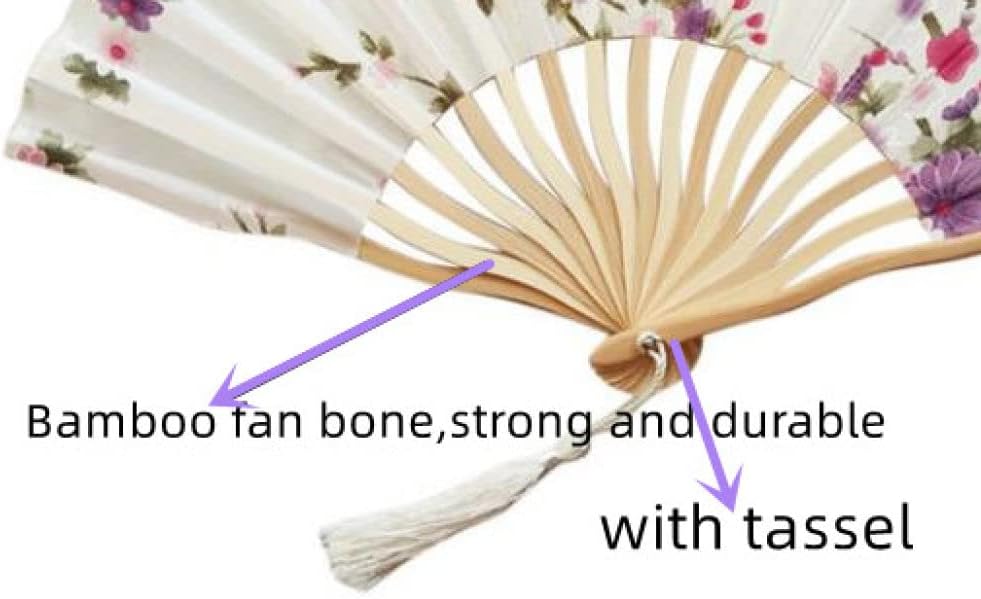 Original Hand Fan Folding, Decorative Folding Fans Fashion Floral Bamboo Fans with Tassel Rose Red Chinese Silk Fans Elegant Handmade Spanish Fan
