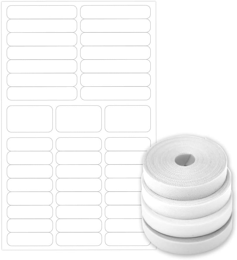 ETIKIDS – 40 etiquetas adhesivas y 25 etiquetas de tela termoadhesivas con iconos para niños, impermeables, resistentes a la lavadora y secadora,