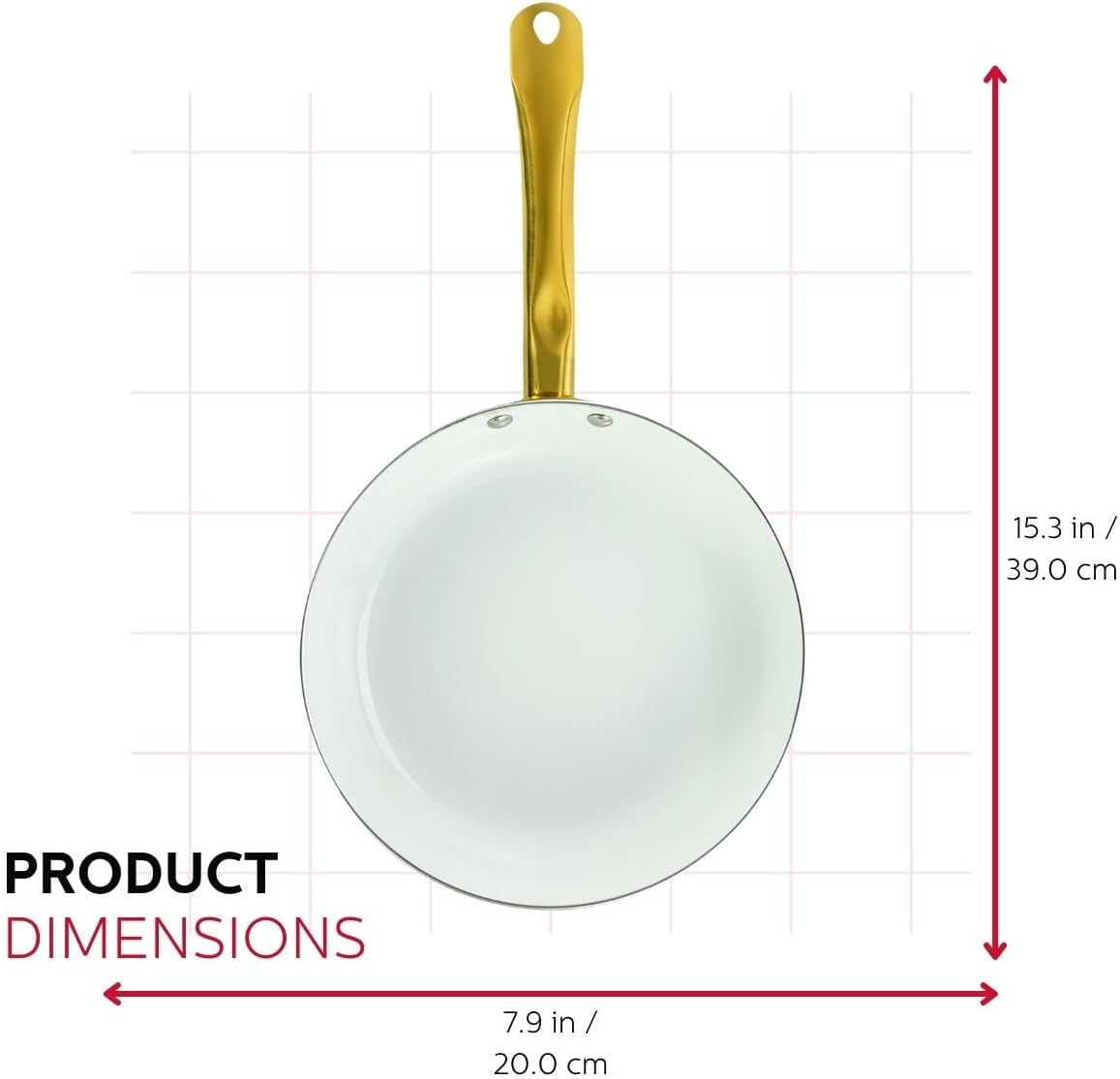 Holstein Housewares Sartén antiadherente de cerámica de 8 pulgadas, elegante mango de color blanco y dorado, elegancia dorada para cada cocina