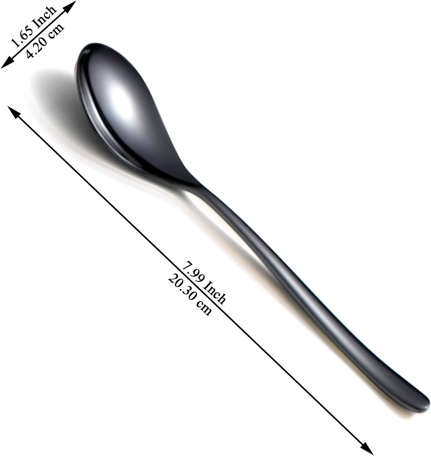 Kyraton Juego de 12 cucharas negras de acero inoxidable chapado en titanio negro de 8 pulgadas, cucharas de sopa, cucharas de cubiertos, apto para