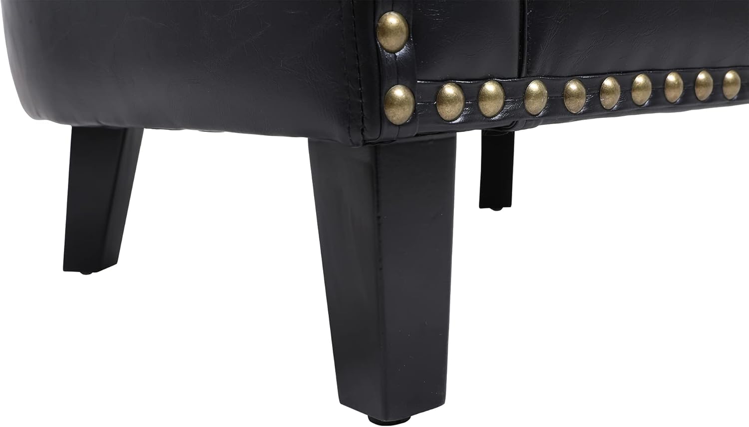 Silla de barril de cuero PU negro para sala de estar Sillón de ocio con cabezas de clavos y patas de madera maciza, talla única
