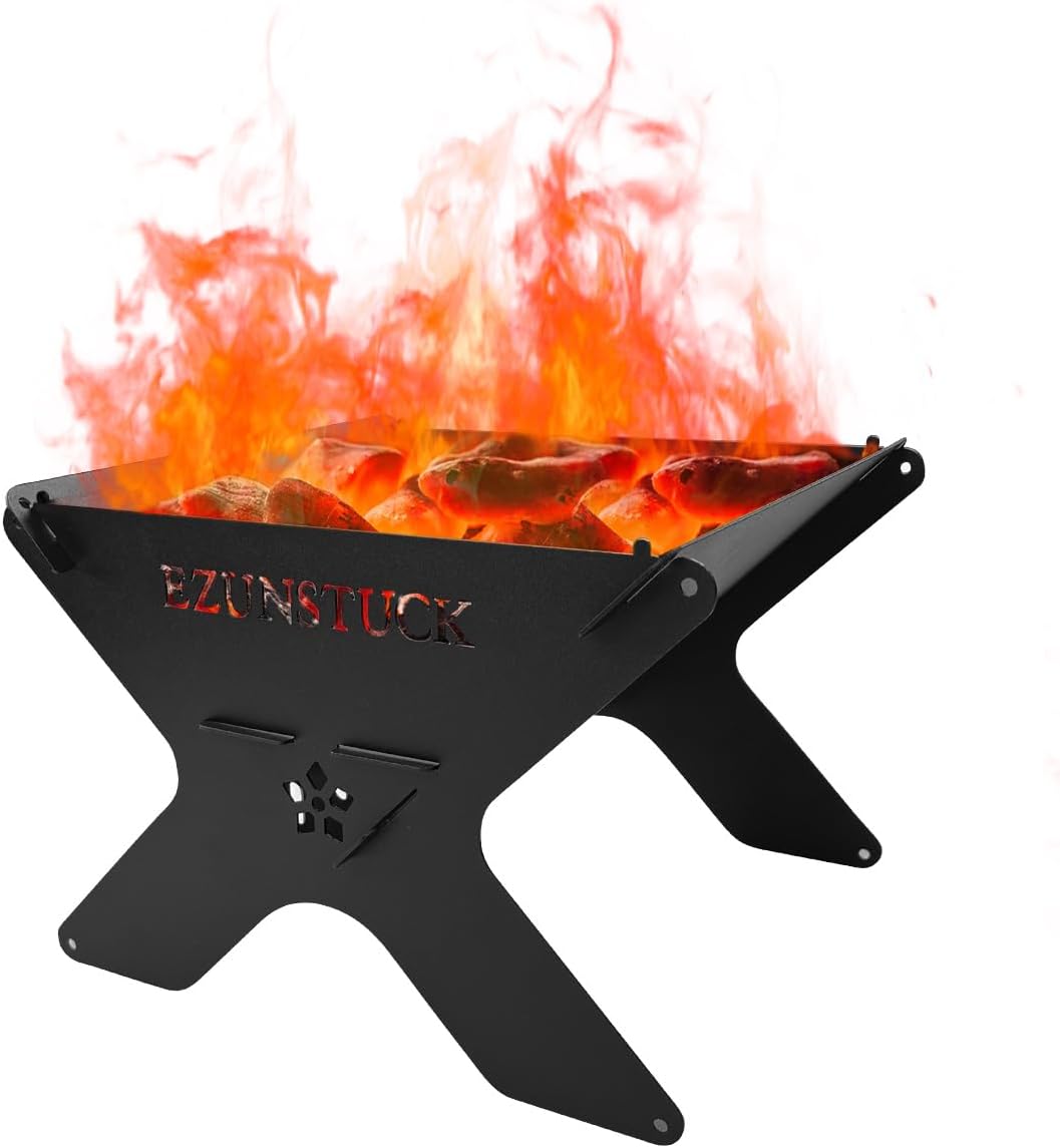 Hoguera portátil para campamento, pequeña estufa de fuego para campamento al aire libre, ligera, plegable, bolsa Oxford a juego, leña y carbón, negro