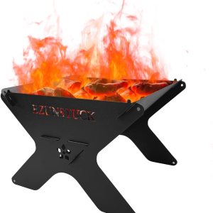 Hoguera portátil para campamento, pequeña estufa de fuego para campamento al aire libre, ligera, plegable, bolsa Oxford a juego, leña y carbón, negro Hoguera portátil para campamento, pequeña estufa de fuego para campamento al aire libre, ligera, plegable, bolsa Oxford a juego, leña y carbón, negro