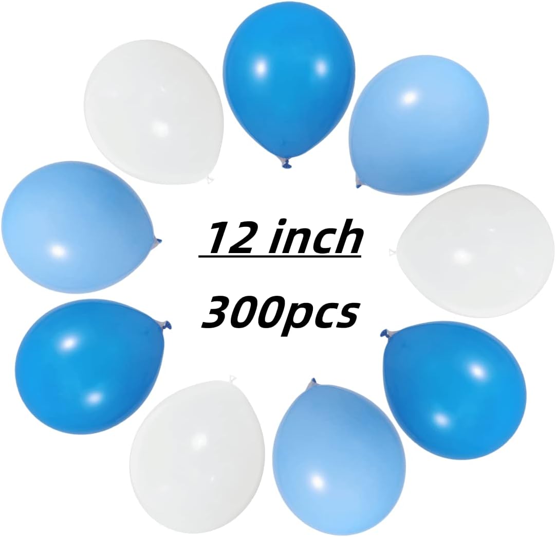 Paquete de 300 globos azules y blancos, globos de látex blanco azul claro de 12 pulgadas, 100 de cada color, suministros de decoración de globos de