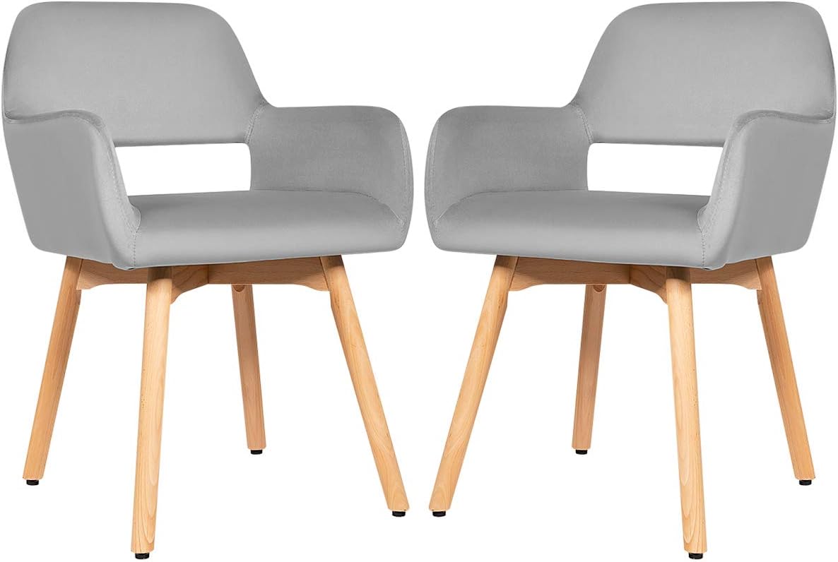 Giantex Juego de 2 sillas de comedor de terciopelo, silla moderna para sala de estar con patas de madera, almohadillas antideslizantes, soporte en