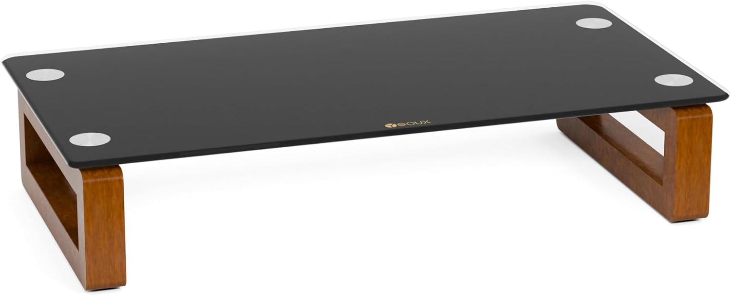 YEOUX Soporte elevador de cristal negro para monitor de computadora con base de madera para pantalla plana LCD, TV LED, portátil, impresora, soporte