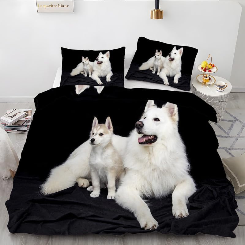 Funda de edredón de pastor alemán negro California King, ropa de cama con estampado de perro, funda de edredón de microfibra suave y 2 fundas de