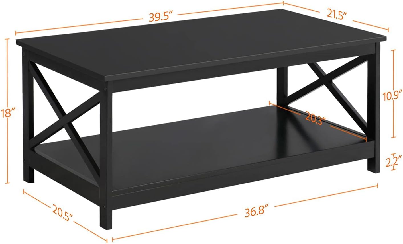 Topeakmart X-Design – Juego de 3 mesas de sala de estar, con 1 mesa auxiliar y 2 mesas laterales para sofá, color negro