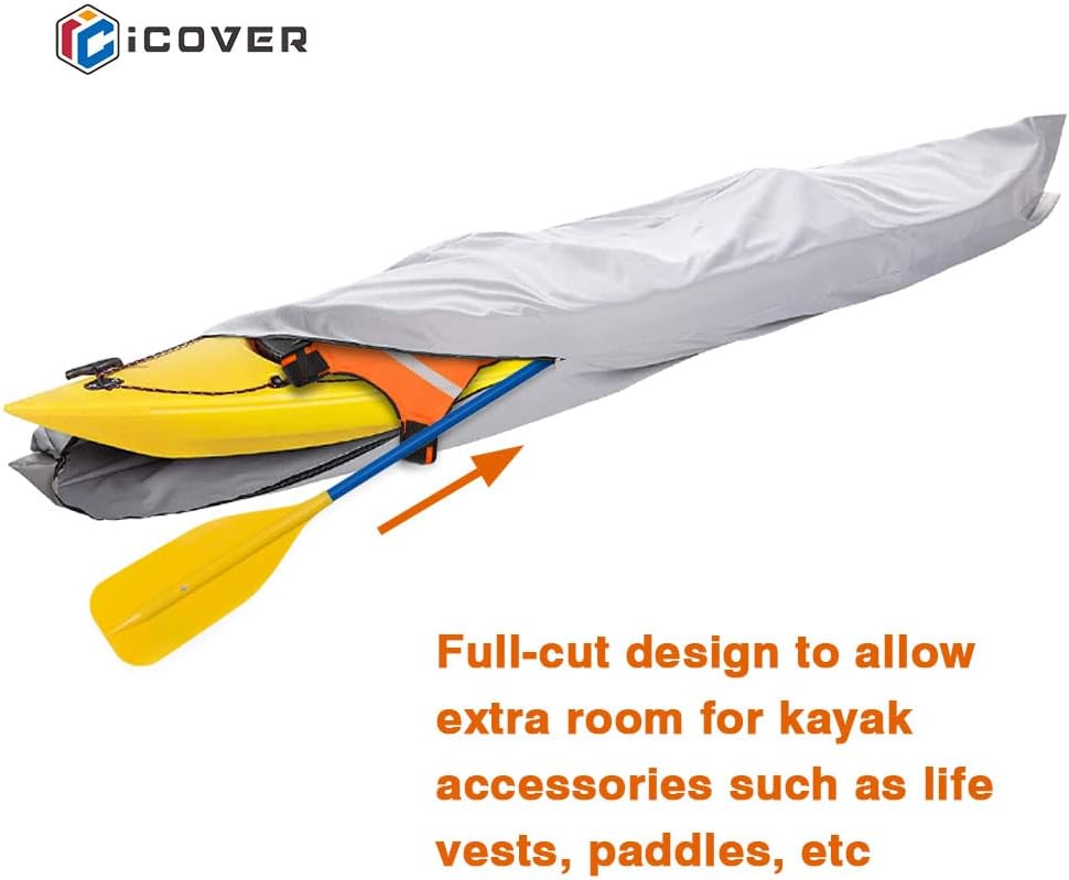 i COVER Cubierta de kayak de 16 pies resistente al agua 600D para kayakcanoa resistente al agua se adapta a kayak o canoa de hasta 16 pies de largo