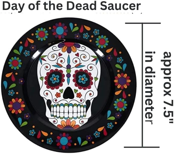 SCR8VE – Juego de plato, platillo y vaso del Día de los Muertos, plato decorativo para aperitivos y aperitivos con calavera de azúcar, platos