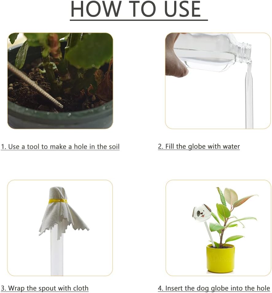 Ahhute Globo de riego de vidrio con picos de autorriego, dispositivos de bombillas de riego para plantas, con forma de perro para plantas de